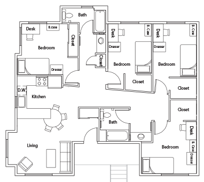 Image of Four-bedroom apartment, private bath