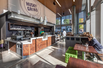 Husky Grind Cafe order counter at Mercer Court location.