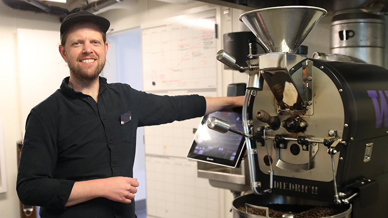 Ryan Jongeward in the Husky Grind Roastery