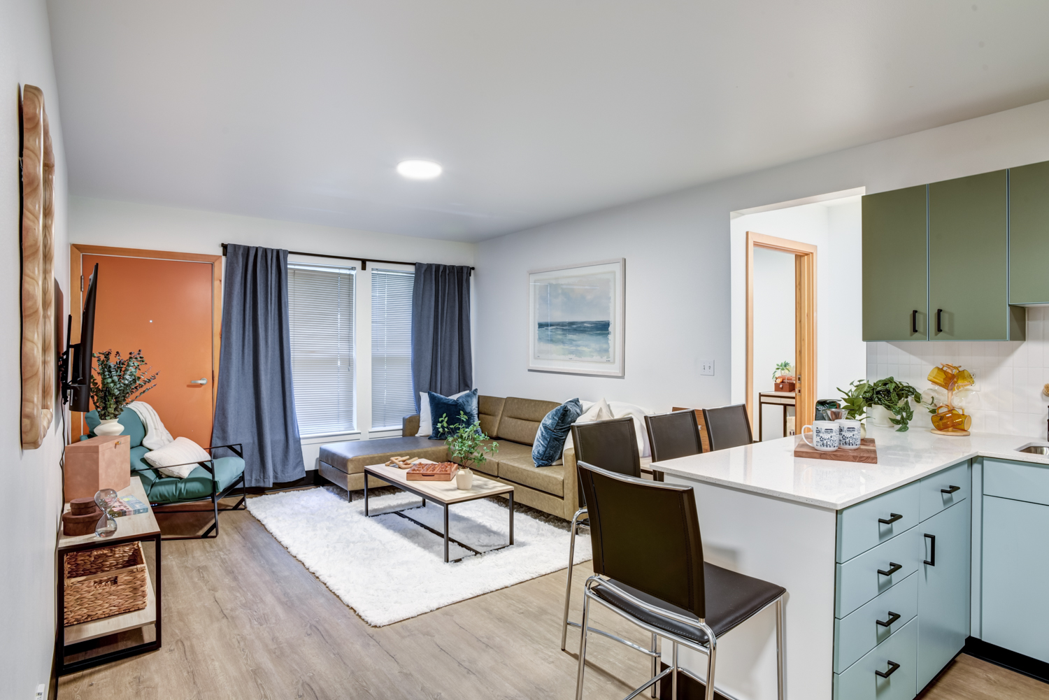 Nordheim Court living room and kitchen