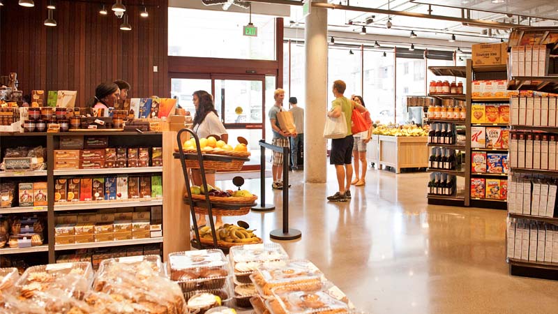 Check-out line at District Market in Alder Hall