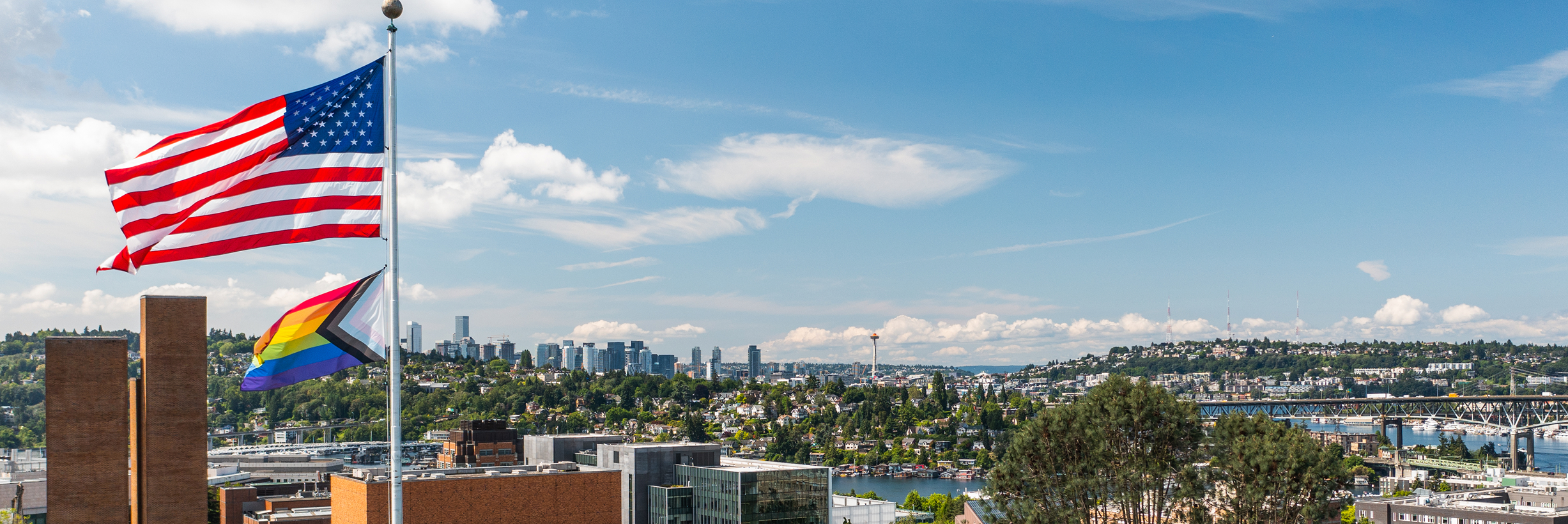 Photo of UW Campus Red Square with LGBTQI2 Flag