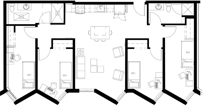 Image of Four-bedroom apartment, private bath