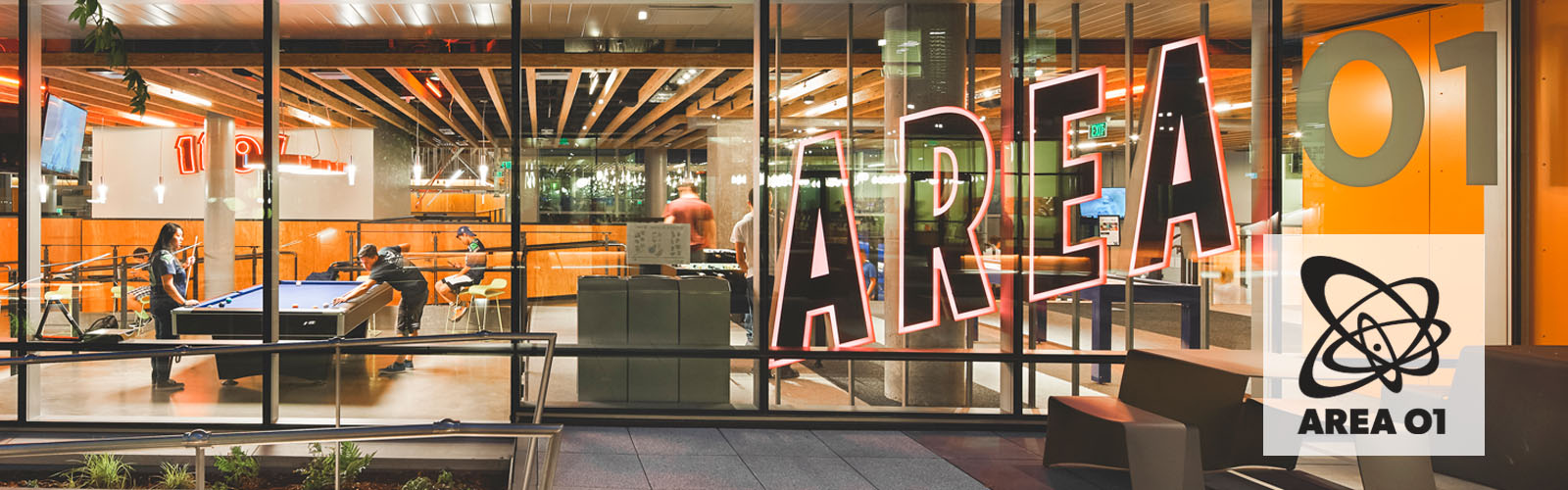 Area 01 space in the evening viewed from sidwalk