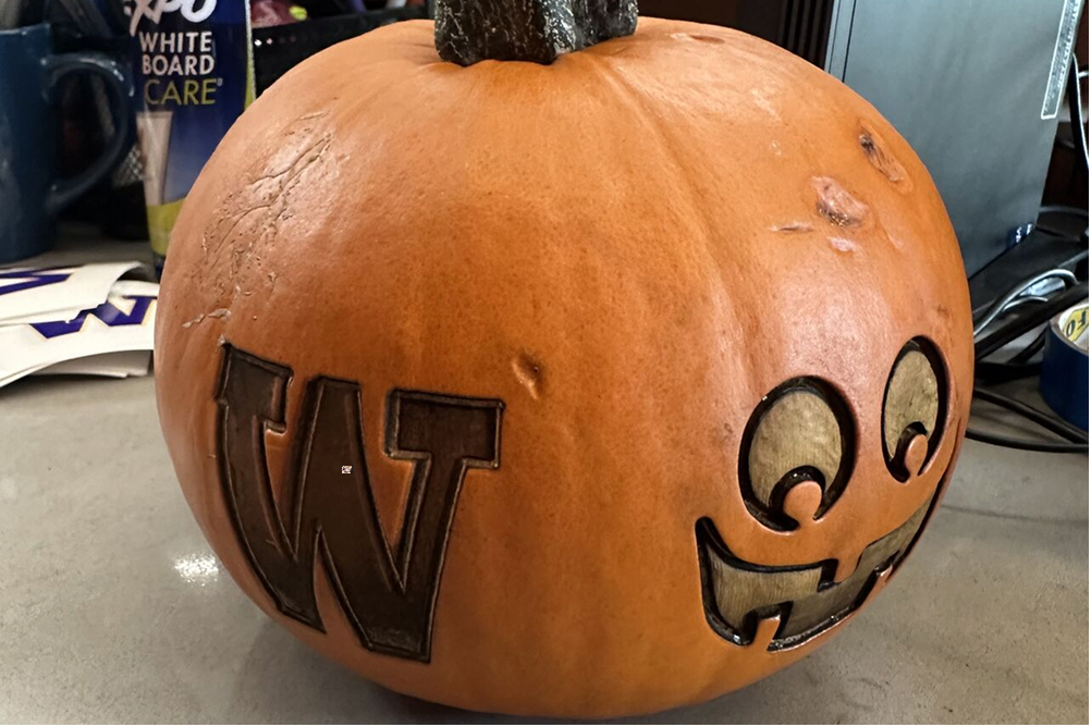 Laser carved pumpkin decorative