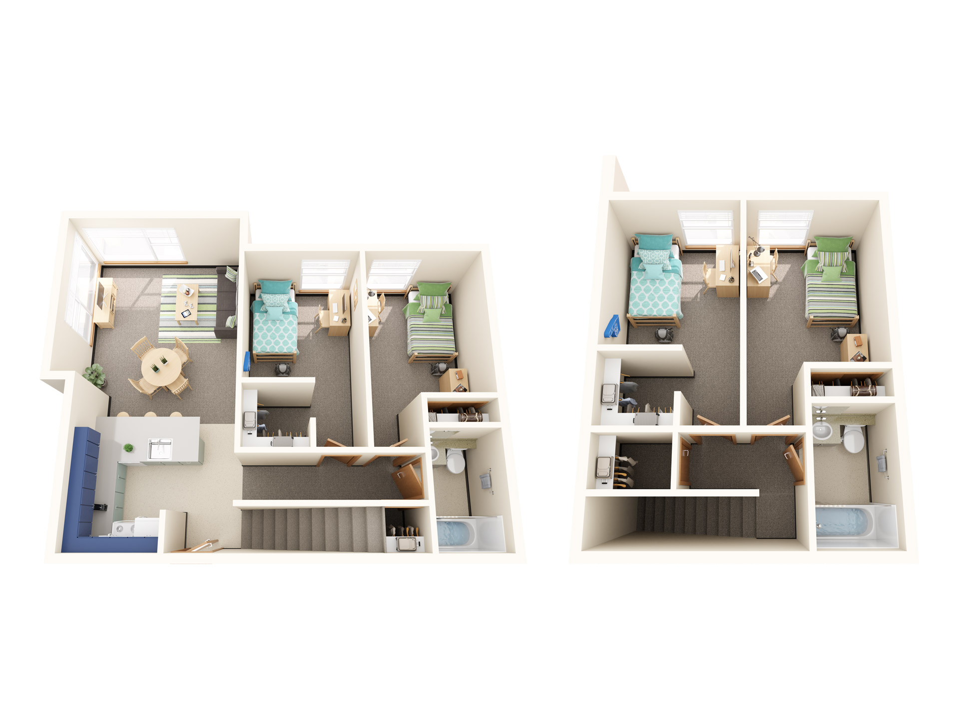 3D rendering of Four Bedroom, 2 Floor layout